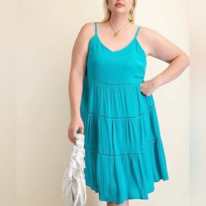 Kori America | Teal Blue Sleeveless Tiered Dress Size Medium